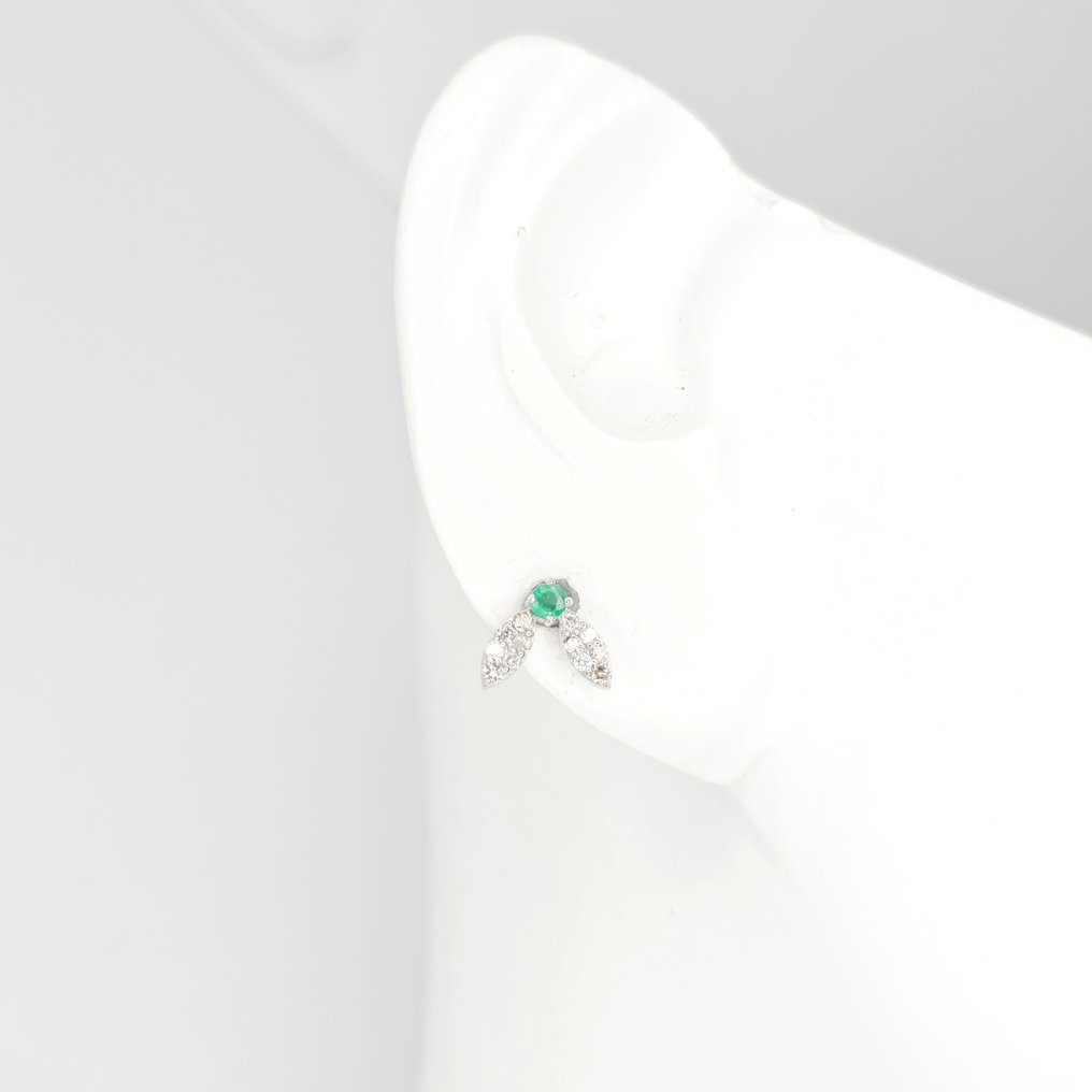 Zonder minimumprijs - Oorbellen - 14 karaat Witgoud - 0.39ct. tw. Smaragd - Diamant #2.1