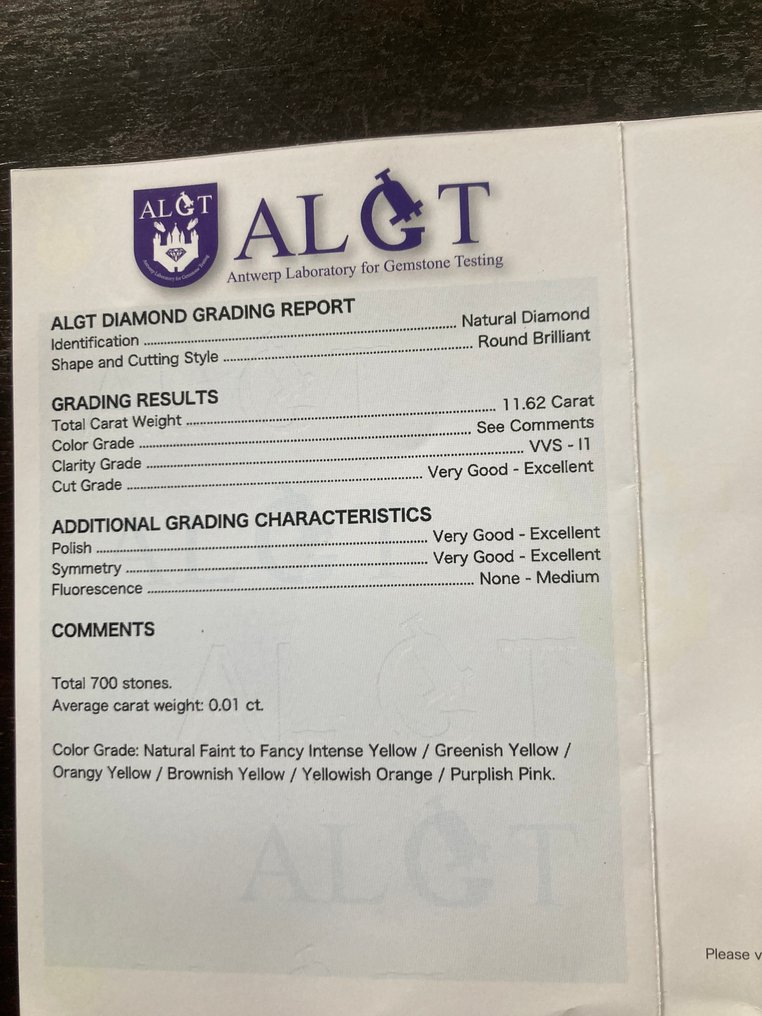 700 pcs Διαμάντι (Φυσικό) - 11.62 ct - Στρογγυλό - VVS1, I1 - Antwerp Laboratory for Gemstone Testing (ALGT) #1.0