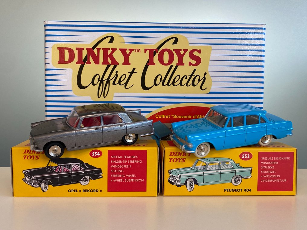Atlas, Dinky Toys, Mattel 1:43 - Machetă mașină (2) - Coffret collector "Souvenir d'Afrique du Sud" Ref 550AS avec Opel Rekord 554 + Peugeot 504 553 - Modele superbe în ediție limitată și epuizată. #1.0