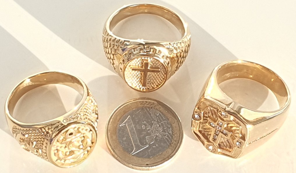3 Christian Rings - Anchor Cross and Latin Cross (2) - Gold Bath - Ring #3.2