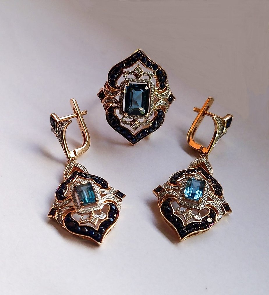 兩件珠寶套裝 - 14 克拉 玫瑰金 -  6.50ct. tw. 藍寶石 - 鉆石 - 令人屏息的皇室 #4.3