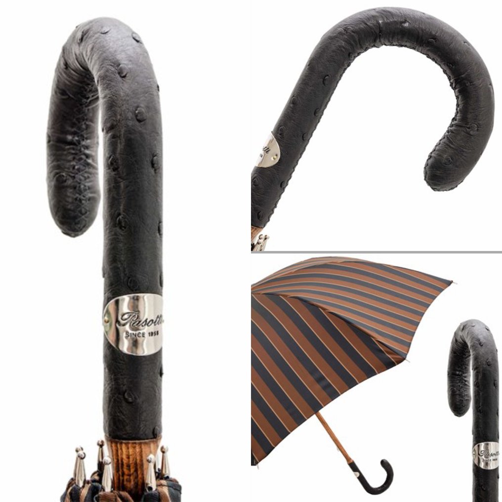 Other brand - PASOTTI UMBRELLA LARGE STRIPED UMBRELLA WITH OSTRICH LEATHER HANDLE - Ombrello #1.0