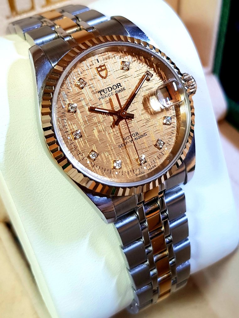Tudor - Prince Date - "GOLD DIAMOND LINEN DIAL" - 沒有保留價 - Ref. 72033 - 中性 - 2000-2010  #3.2