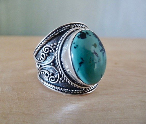 Ασημένιο δαχτυλίδι 925 με υπέρυθρη του Χιμάλαϊα. - αργυρός και τουρquoise - Μέγεθος 63 - Ινδία - Late 20th century #2.1