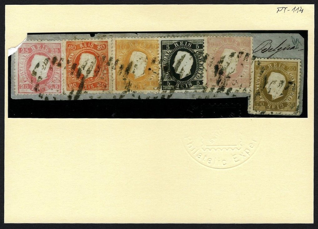 Portugália 1867/76 - D. Luis I. Fita görbült és Fita egyenes kevert frankolt - tanúsítvány Ferchenbauer - Mundifil N. 35 #3.2