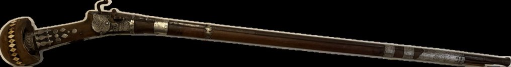 Iszlám Ezüst, Vas, Fa, Csont Ókori oszmán gyújtófegyver, Dzeferdar Balkanique, ezüsttel díszítve, XVIII-XIX. század - 142 cm #2.1