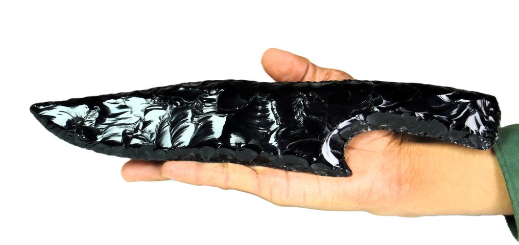 现代装饰独特 - 黑曜石箭头 - 燧石敲制 - 手工制作 刀 - 高度: 255 mm - 宽度: 55 mm- 285 g - (1) #2.1