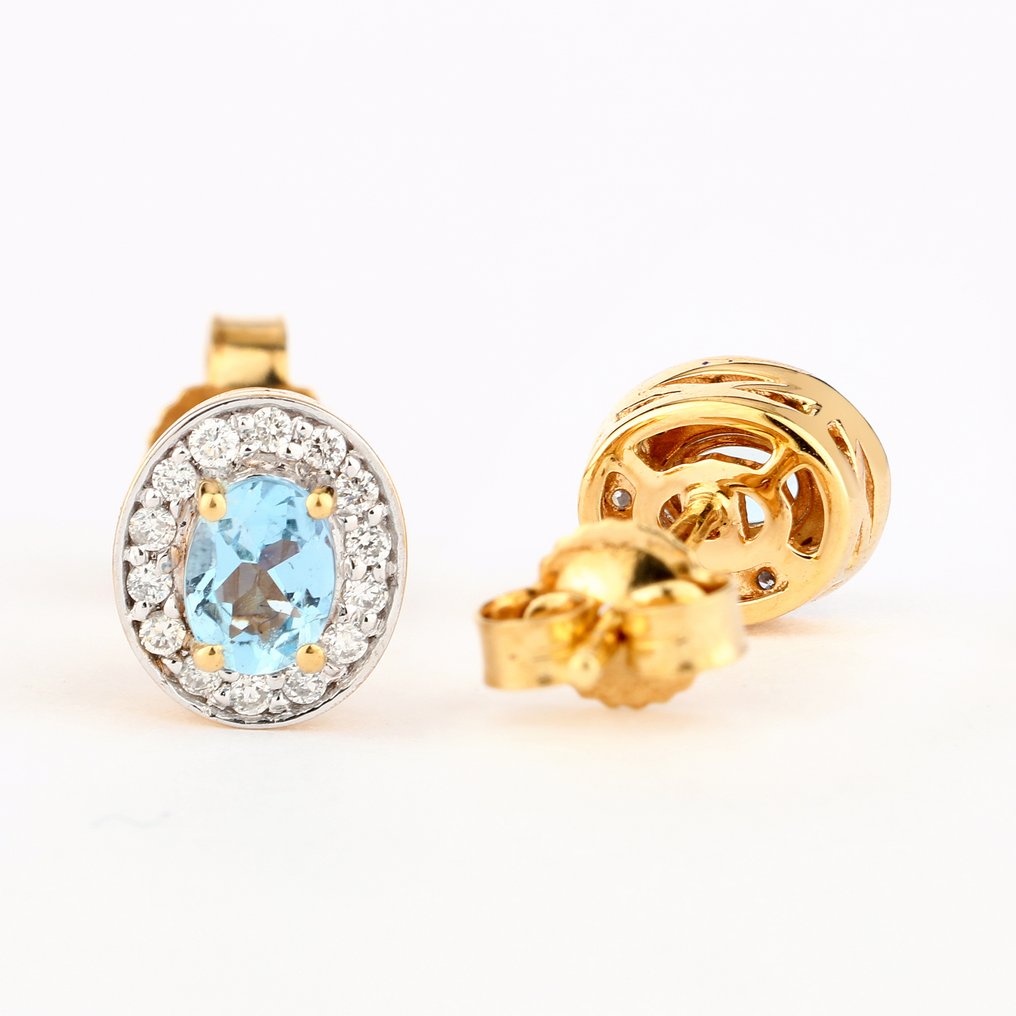 Σκουλαρίκια - 14 καράτια Κίτρινο χρυσό -  0.40ct. tw. Ακουαμαρίνης - Διαμάντι #3.2