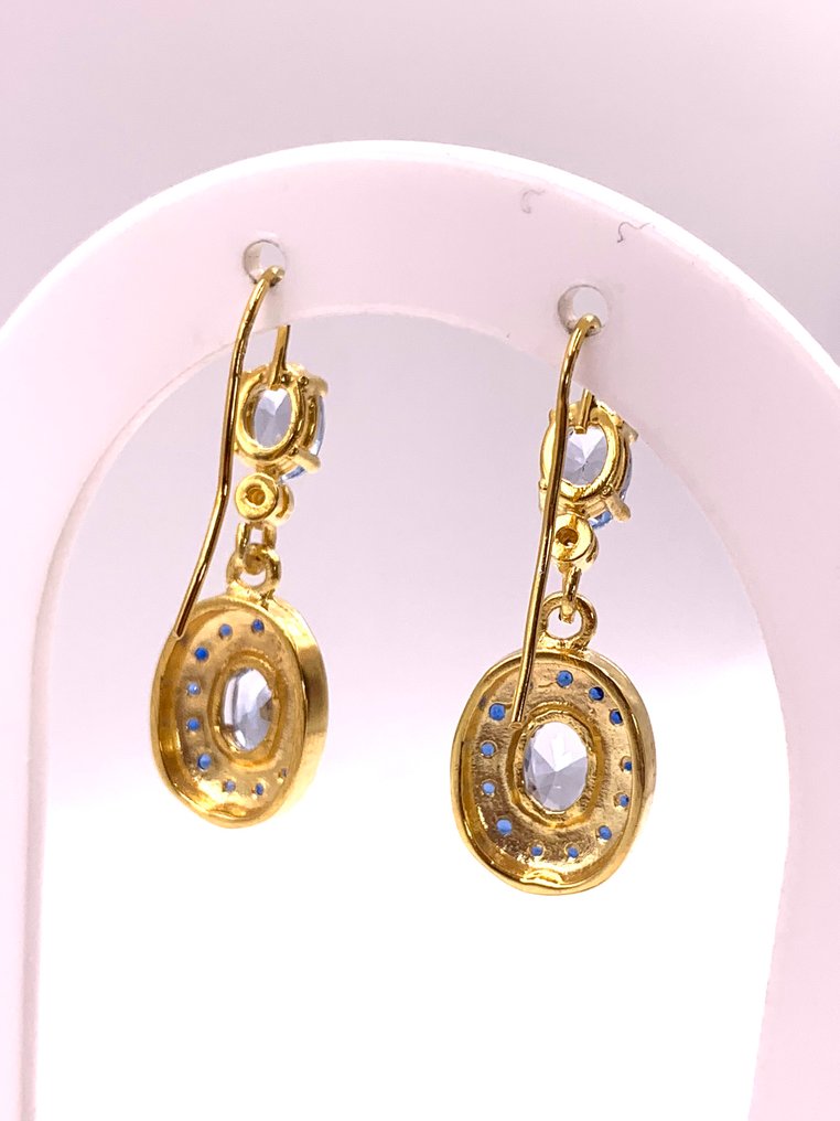 χωρίς τιμή ασφαλείας - Βραδινά σκουλαρίκια - 9 kt. Κίτρινο χρυσό, Ασημί Τοπάζιο - Ζαφείρι - Διαμάντια #3.2