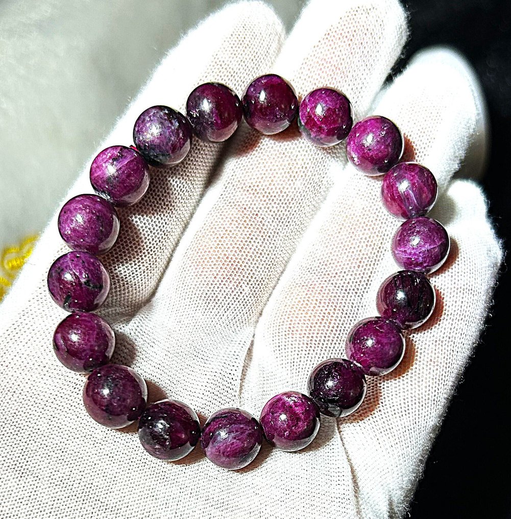Natural Ruby Bracelet – Deep Red Glow, 100% Genuine Gemstones - Ø 11mm - 19.8cm- 47.6 g - (1) #2.1