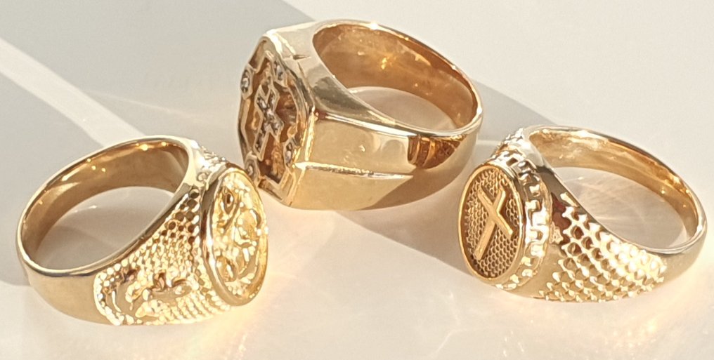 3 Christian Rings - Anchor Cross and Latin Cross (2) - Gold Bath - Ring #1.0