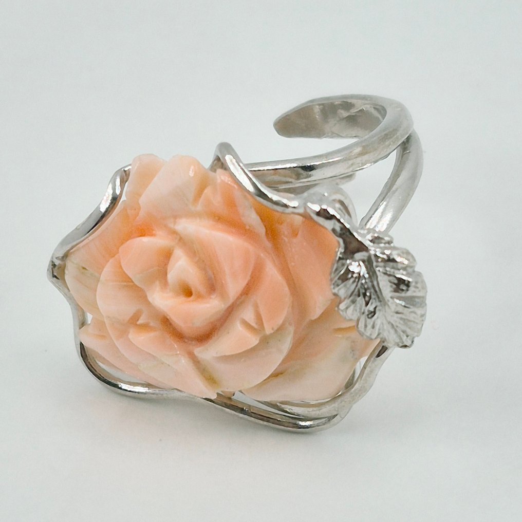 Corail - Argent - Bague - Corallo Rosa incisé #3.2