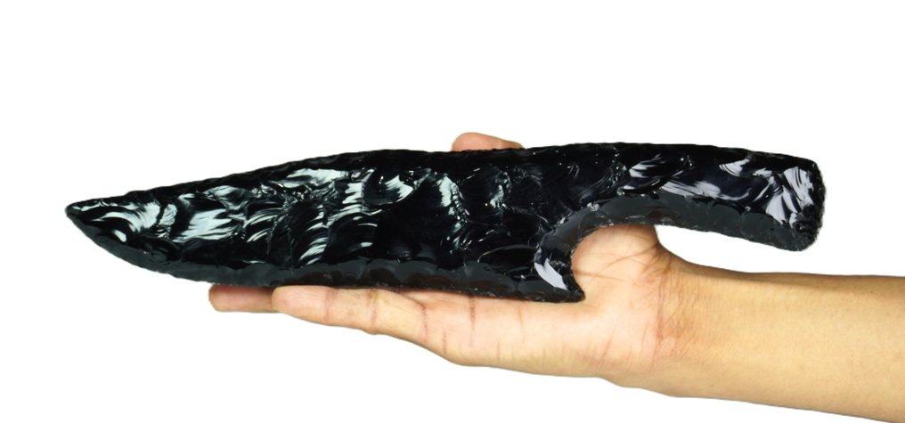 现代装饰独特 - 黑曜石箭头 - 燧石敲制 - 手工制作 刀 - 高度: 255 mm - 宽度: 55 mm- 285 g - (1) #3.2