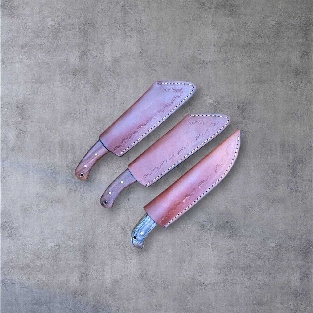 Μαχαίρι κουζίνας - Kitchen knife set -  Χειροποίητο μαχαίρι κουζίνας - Χάλυβας, Ξύλο - Ηνωμένο Βασίλειο - Με δερμάτινη θήκη. #3.2