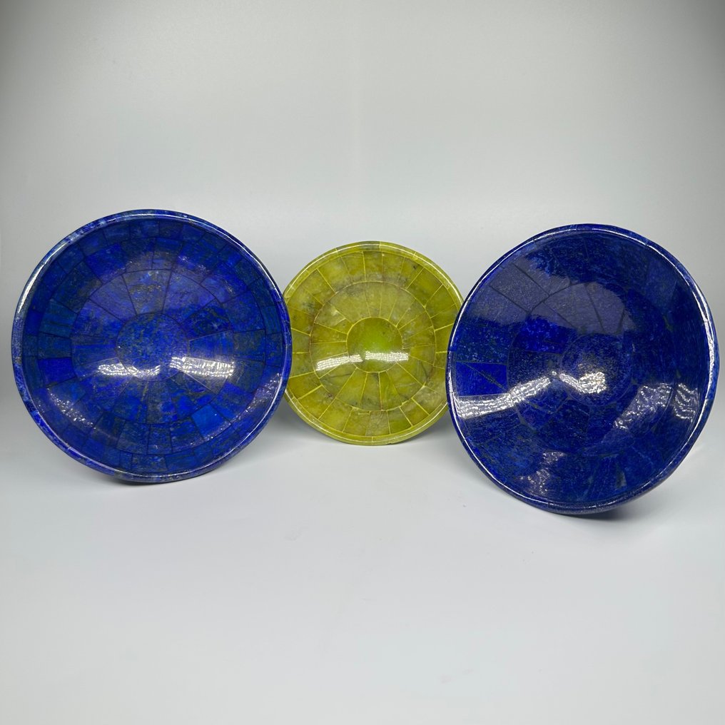 Natural Lapis Lazuli & Nephrite Bowls - Height: 120 mm - Width: 50 mm- 0.9 kg - (3) #1.0