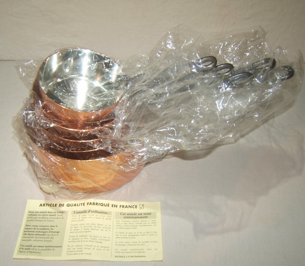 Baumalu, Fabrication Française - Een degelijke set van 5 koperen Franse pannen, NIEUW - Poêle - Cuivre, fonte - Qualité professionnelle #4.3