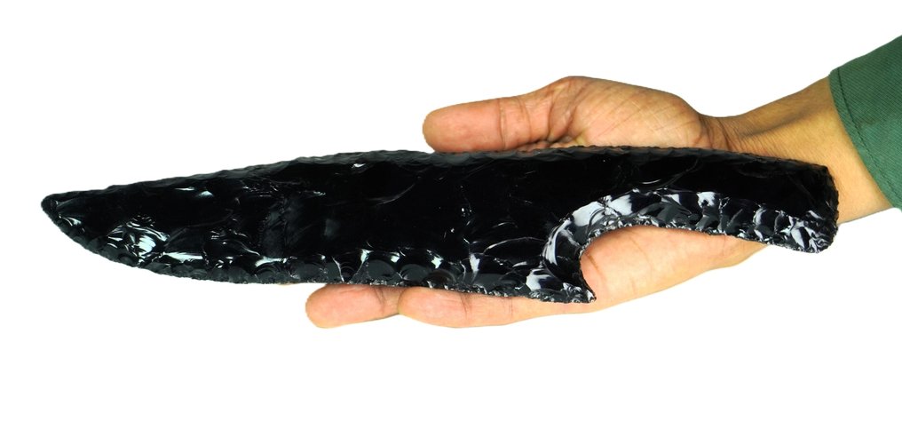 现代装饰独特 - 黑曜石箭头 - 燧石敲制 - 手工制作 刀 - 高度: 255 mm - 宽度: 55 mm- 285 g - (1) #1.0