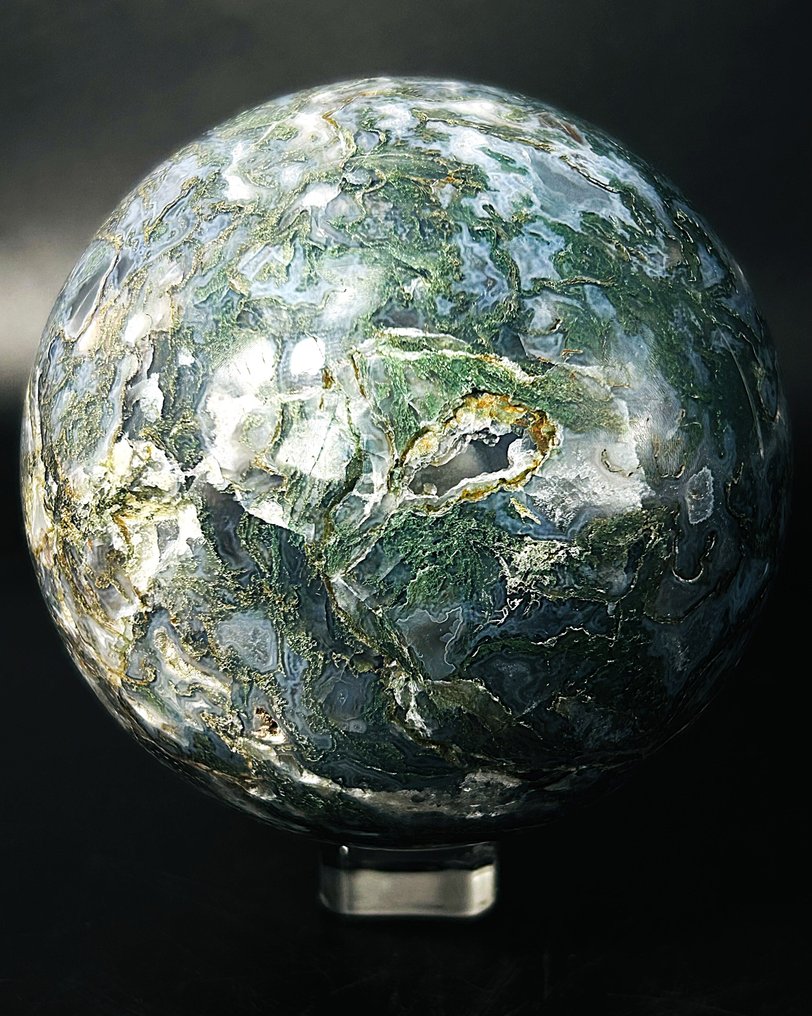 Sfera di cristallo in agata muschio – Pattern simili a mappe del mondo provenienti dall'Indonesia Ø 100 mm- 1360 g - (1) #3.2