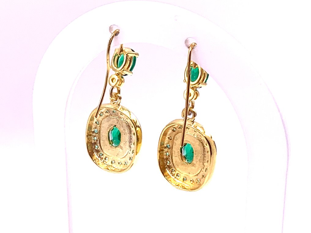 Nincs minimálár - Koktél fülbevaló - 9 Kt Sárga arany, Ezüst Smaragd - Smaragd - Diamanti #3.2