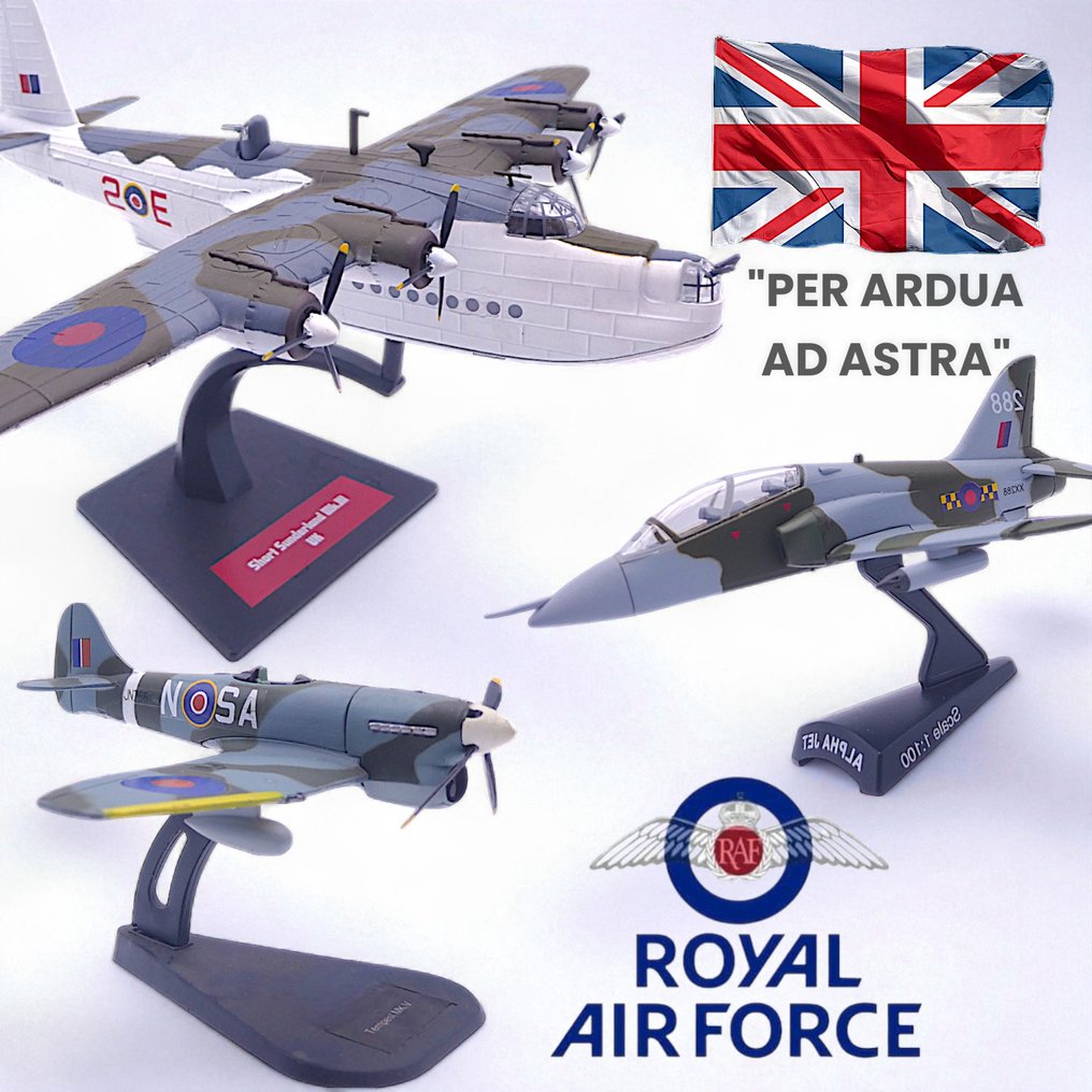 Royal Air Force (UK) 1:144, 1:100 - Miniatura de veículo militar (3) - Short Sunderland MK III / Dassault- Dornier Alpha Jet / Hawker Tempest MK - World War II - Série: "PER ARDUA AD ASTRA" #1.0