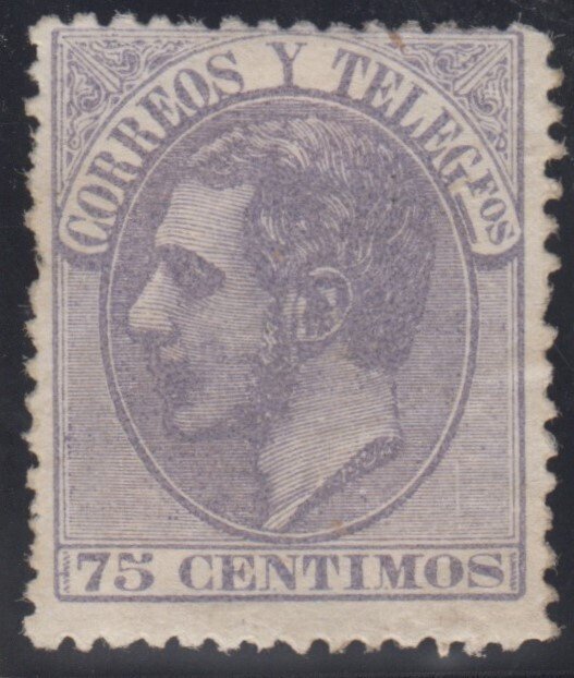 Espanha 1882 - Alfonso XIII. Tipo Pelón. 75 cêntimos, violeta acinzentado. - Edifil 212 #1.0