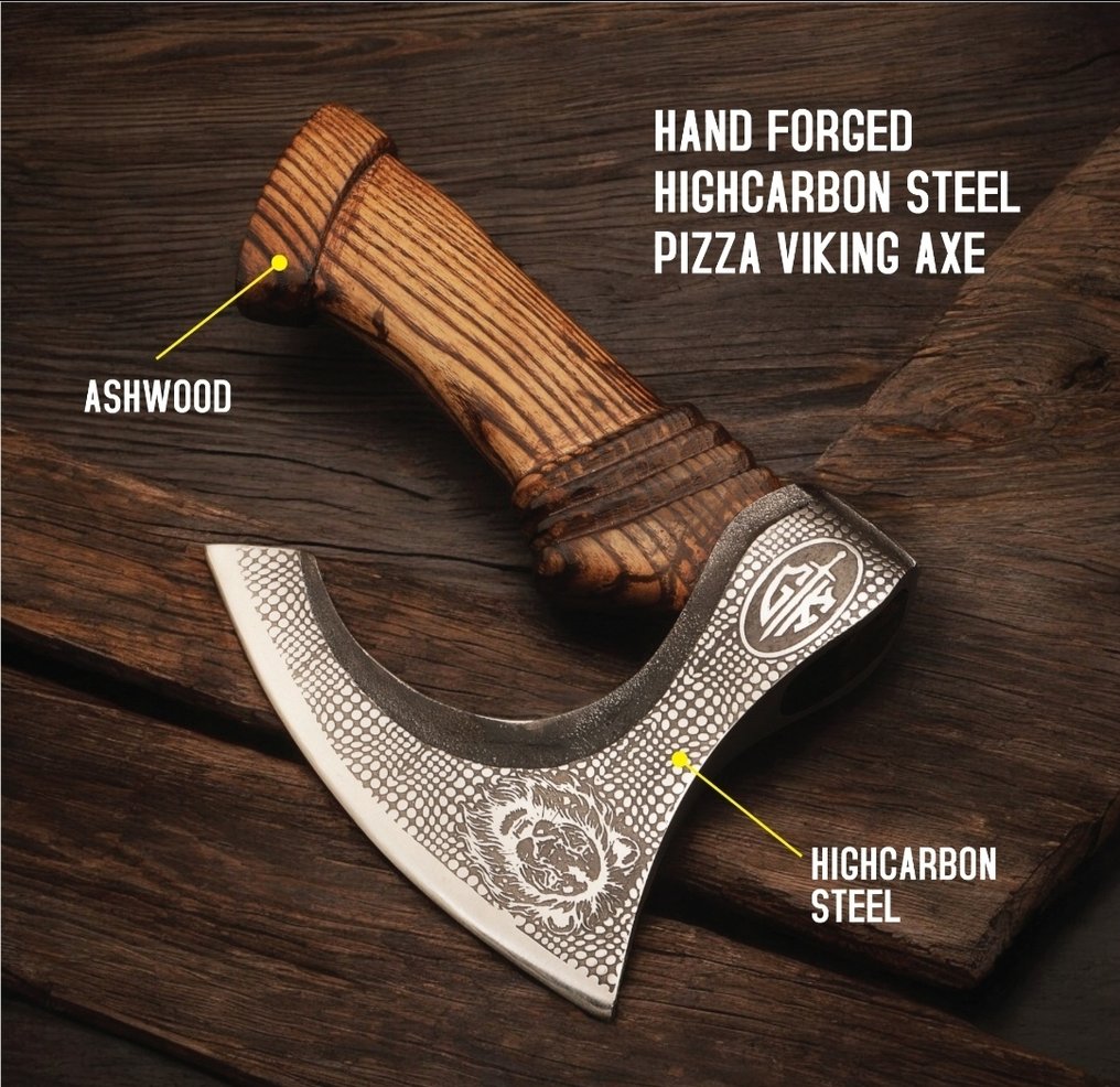 Handmade Viking Style Pizza Cutter Axe - Coltello da tavola - Acciaio, Legno - A100 #3.2