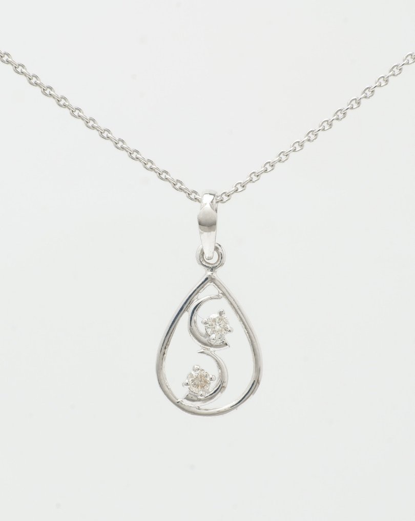 Sans prix de réserve - Pendentif - 14 carats Or blanc - 0.09ct. tw. Diamant (Naturelle) - Pendentif charm en forme de goutte d'eau #4.3