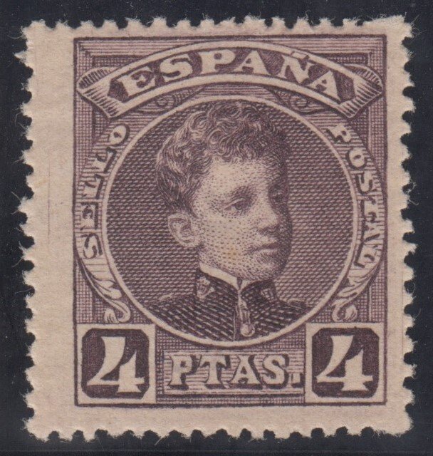 Spania 1901/1905 - Alfonso XIII. Tipo Cadete. 4 pesetas, mørk lilla. - Edifil 254 #1.0