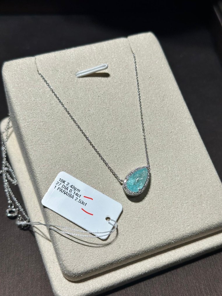 沒有保留價 - 頸鏈 - 18 克拉 白金 帕拉伊巴碧璽 - 鉆石 - Paraiba GIA Diamond #3.2