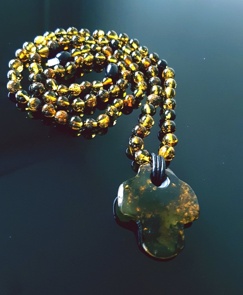 Amber 复古琥珀吊坠项链，吊坠护身符十字，女士、男士、通用- 19 g #4.3