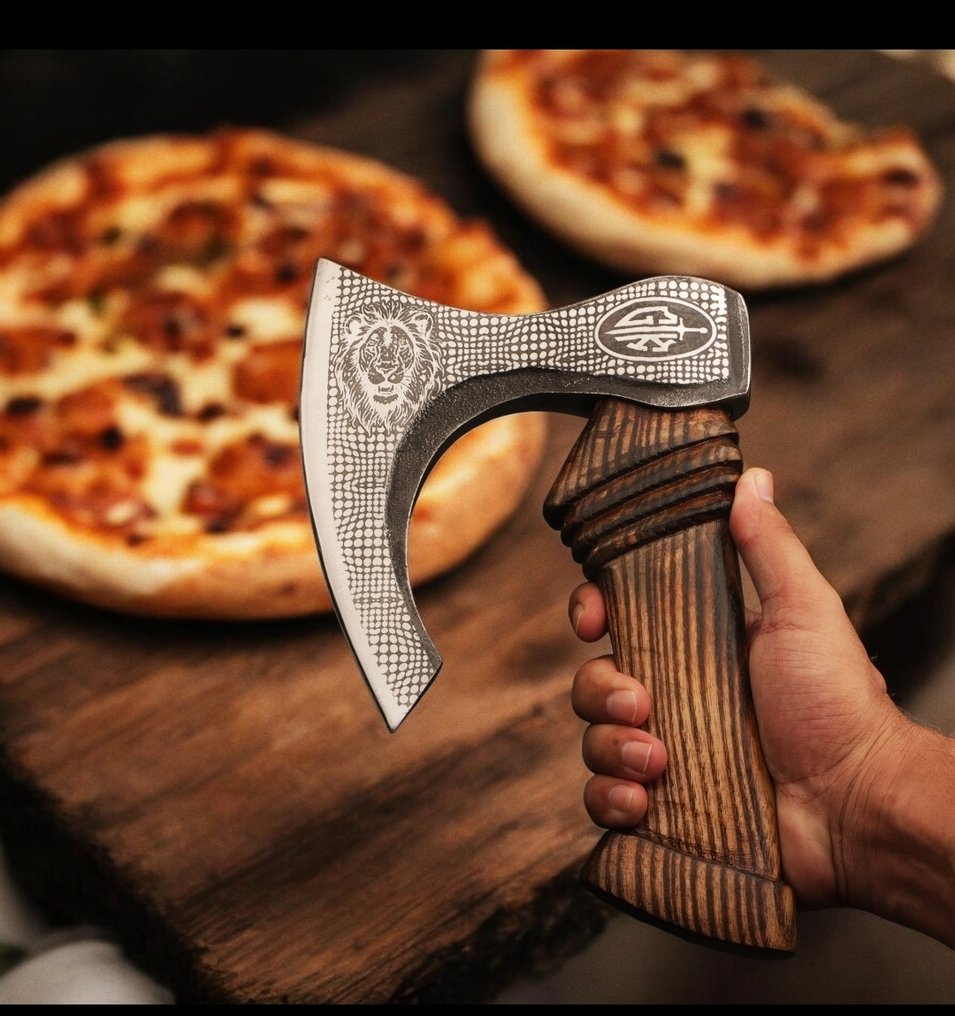 Handmade Viking Style Pizza Cutter Axe - Coltello da tavola - Acciaio, Legno - A100 #2.1