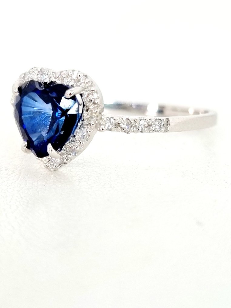 戒指 - 18 克拉 白金 藍寶石 - 鉆石 #3.2