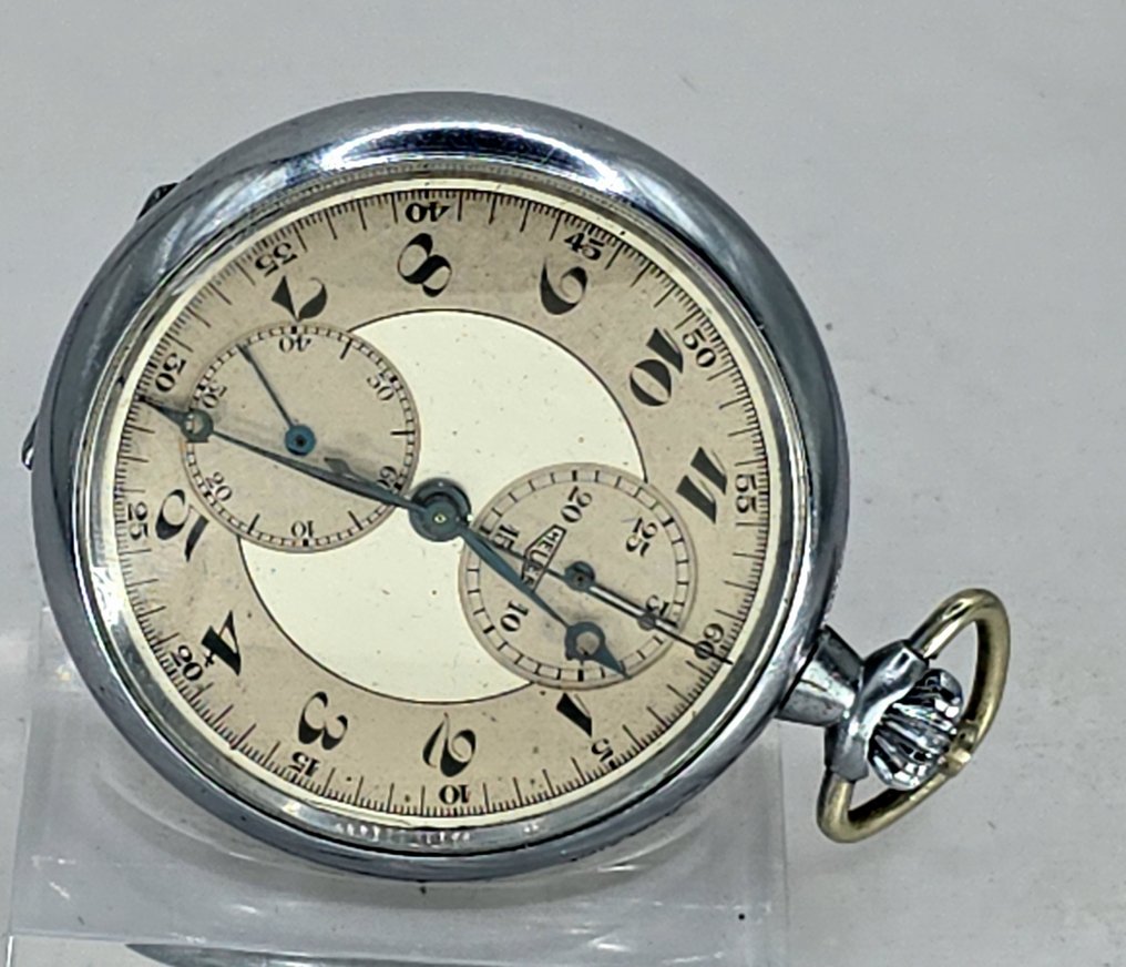 Heuer -  Nickel Lepine Taschenuhr - 2-Ton Ziffernblatt - Schaltrad Chronograoh - Eigenkaliber - Schweiz um 1890 - 1850-1900 #1.0
