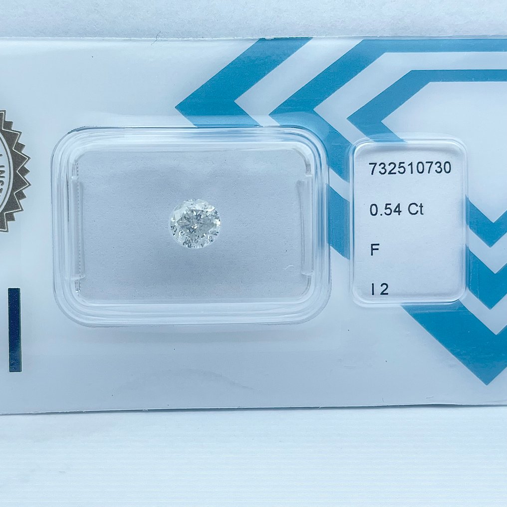 χωρίς τιμή ασφαλείας - 1 pcs Διαμάντι  (Φυσικό)  - 0.54 ct - Στρογγυλό - F - I2 - International Gemological Institute (IGI) #3.2
