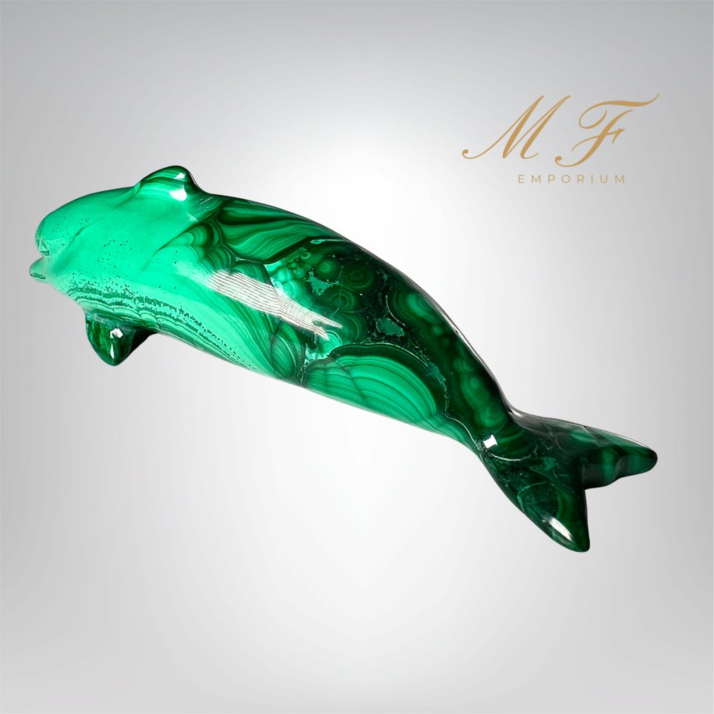 无保留 - 刚果天然孔雀石海豚雕塑,最高品质 海豚 - 高度: 35 mm - 闊度: 110 mm- 127 g - (1) #2.1