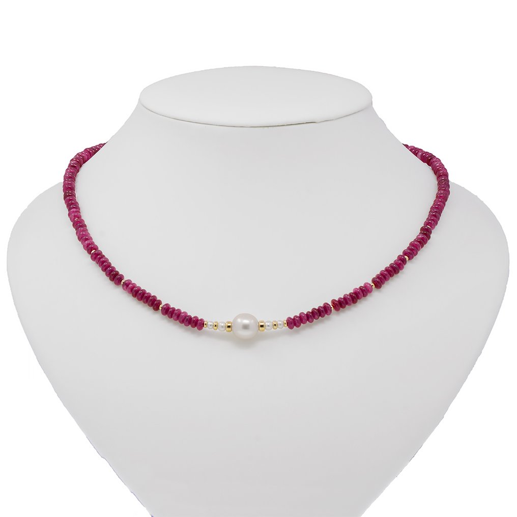 Zonder minimumprijs - Halsketting - 18 karaat Geel goud Parel - Toermalijn #1.0