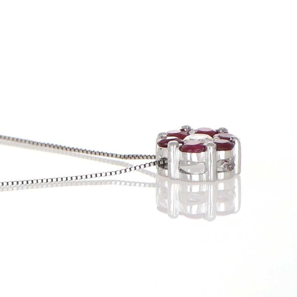 Sem preço de reserva - Colar com pingente - 18 K Ouro branco Diamante (Natural)  - Rubi #3.2