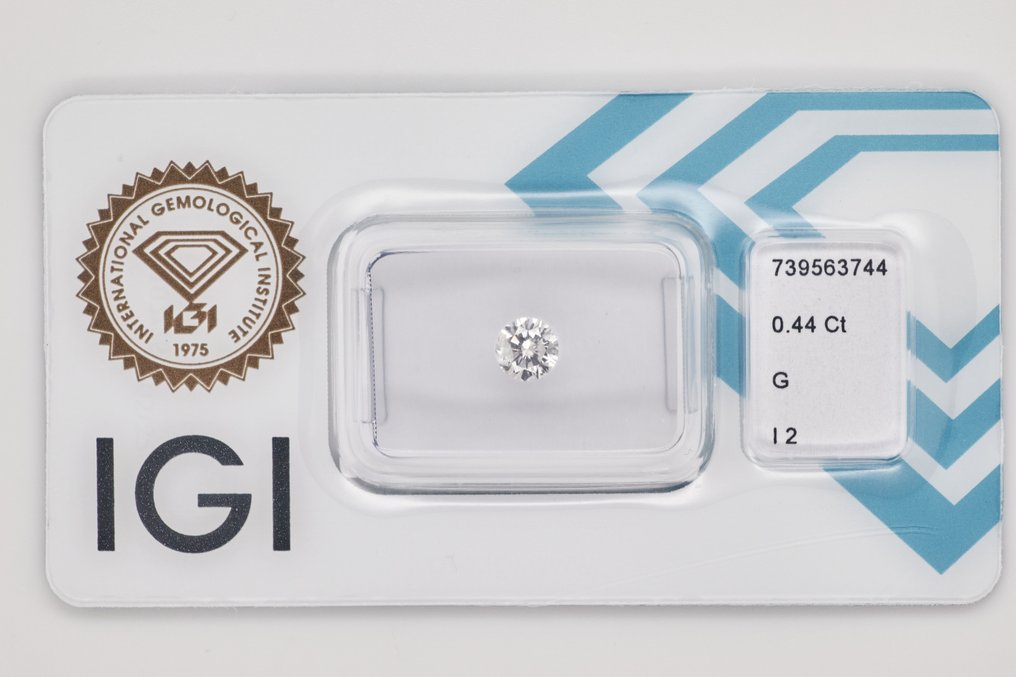 Nincs minimálár - 1 pcs Gyémánt (Természetes) - 0.44 ct - Kerek - G - I2 - Nemzetközi Gemmológiai Intézet (IGI) #1.0