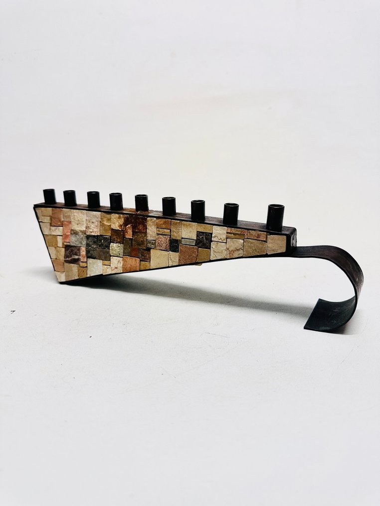 Eilon Mosaics - 燭台 手工制作的马赛克烛台和一对烛台架 (3) - 金屬, Mosaic - Menorah #2.1