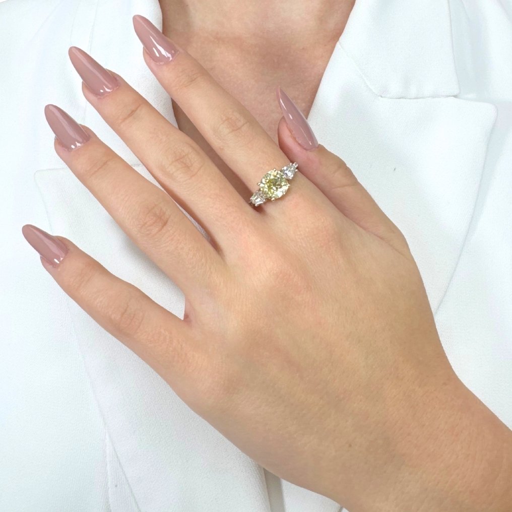 戒指 - 18K包金 白金, 黄金 - 3.26ct. tw. 黄色 钻石 (天然色彩的) - 钻石 #3.2