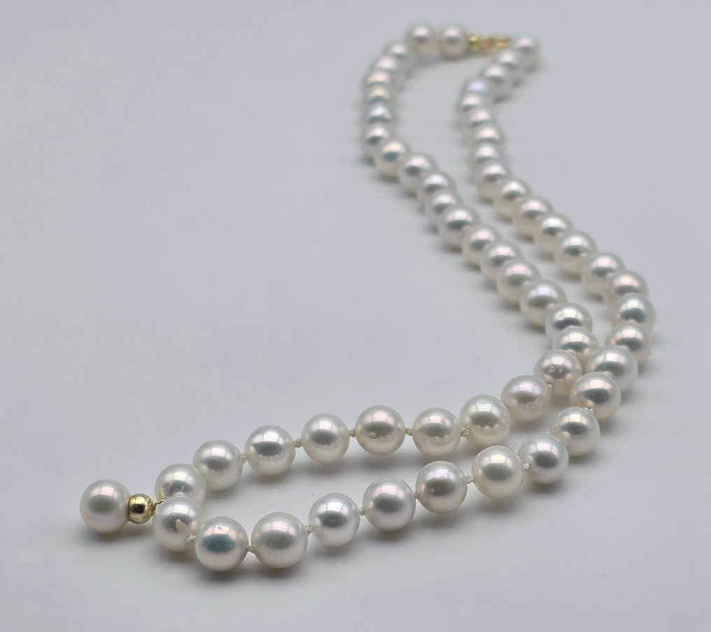 Zonder minimumprijs - Halsketting - 18 karaat Geel goud Parel - Akoya parels van 7 tot 7,2 #1.0