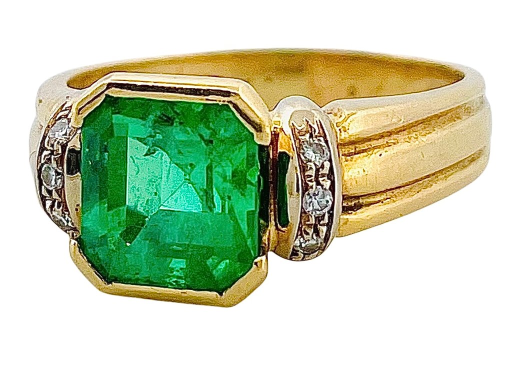 Gyűrű - 18 kt. Sárga arany Smaragd - Gyémánt #2.1