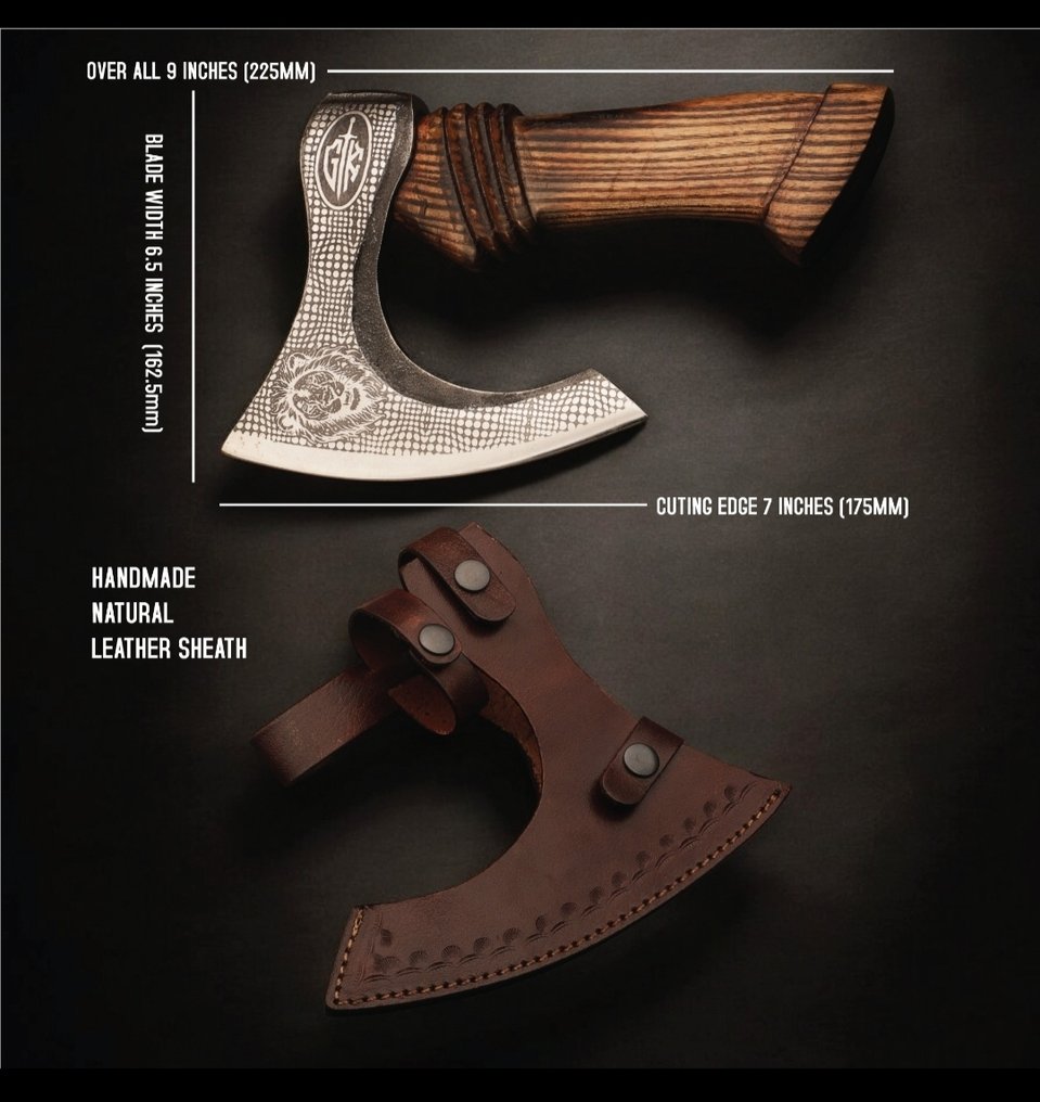 Handmade Viking Style Pizza Cutter Axe - Coltello da tavola - Acciaio, Legno - A100 #1.0