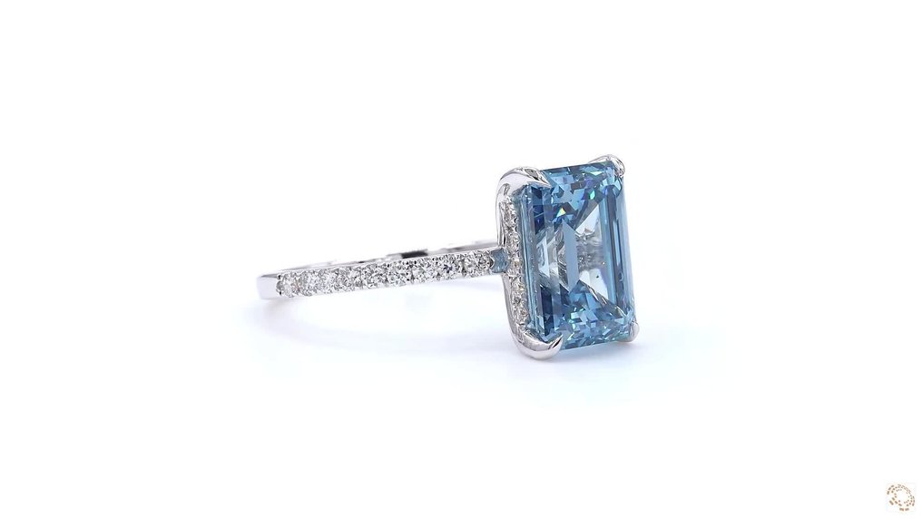 No Reserve Price - Ring - 18 kt. White gold - 4.45ct. tw. Blue Diamond (Fancy coloured lab-grown diamond) - Diamond #4.3