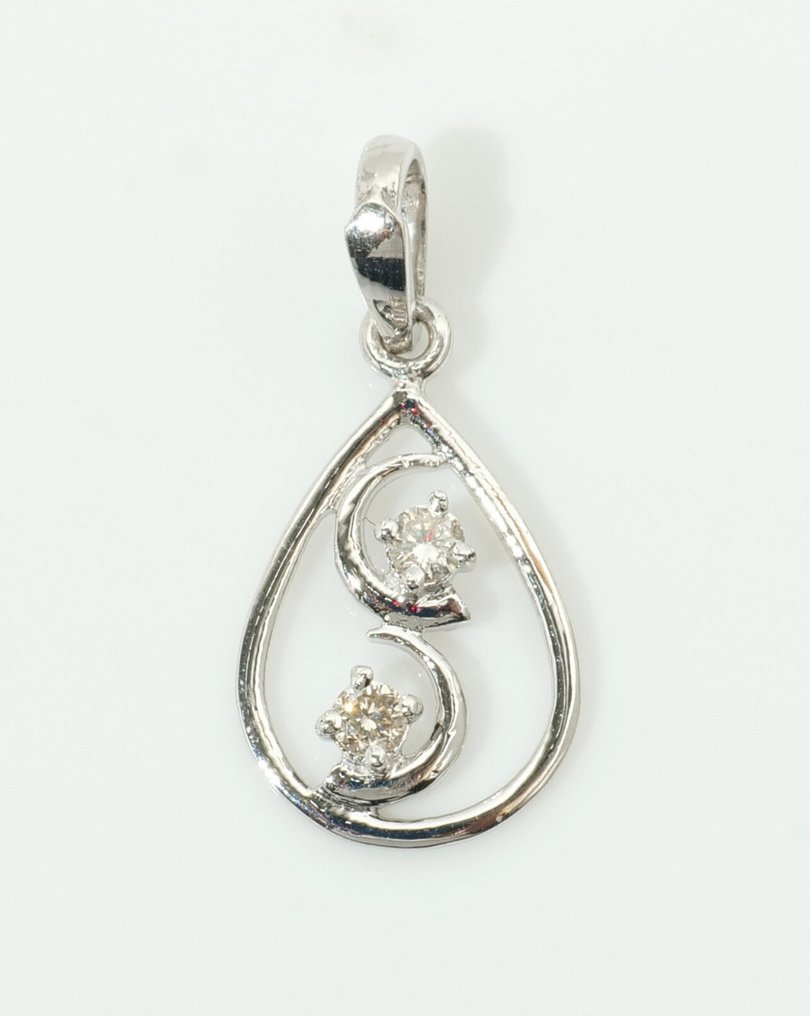 Sans prix de réserve - Pendentif - 14 carats Or blanc - 0.09ct. tw. Diamant (Naturelle) - Pendentif charm en forme de goutte d'eau #1.0