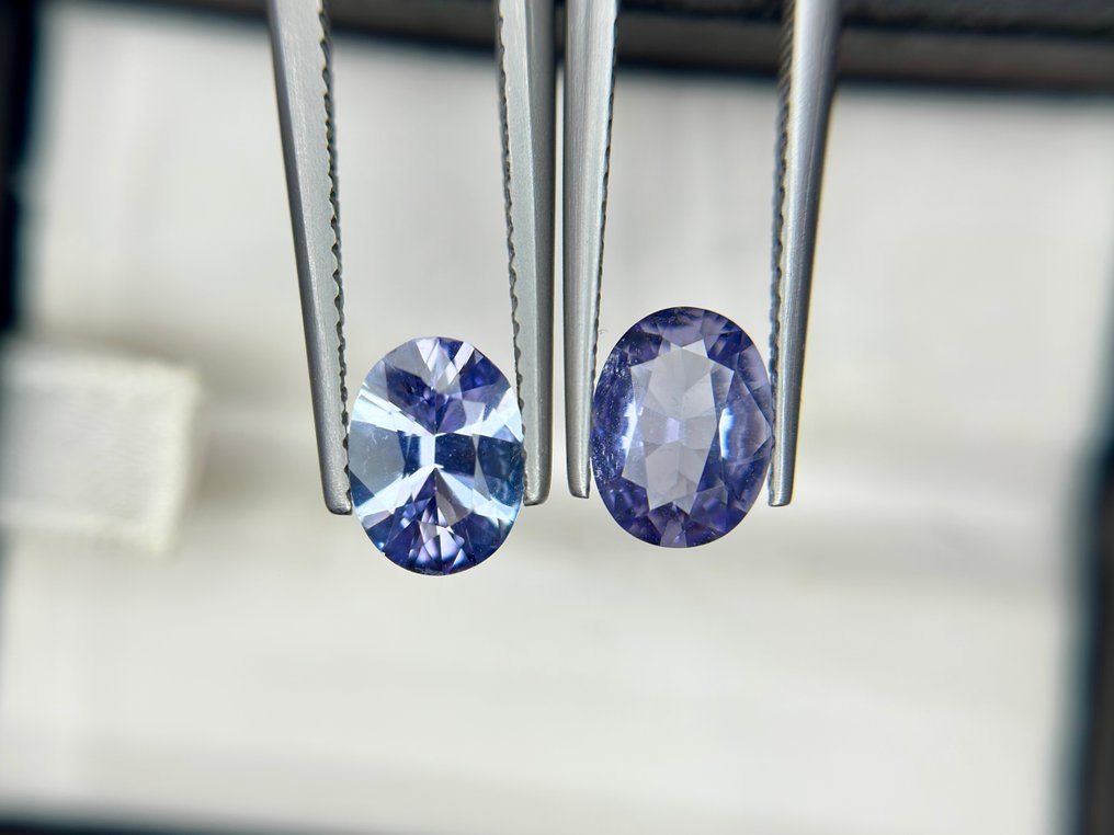 Zonder minimumprijs - 2 pcs Blauw Tanzaniet - 2.14 ct - nternational Colored Gemstone Association (ICA GemLab) - Geen hitte, geweldig paar #3.2