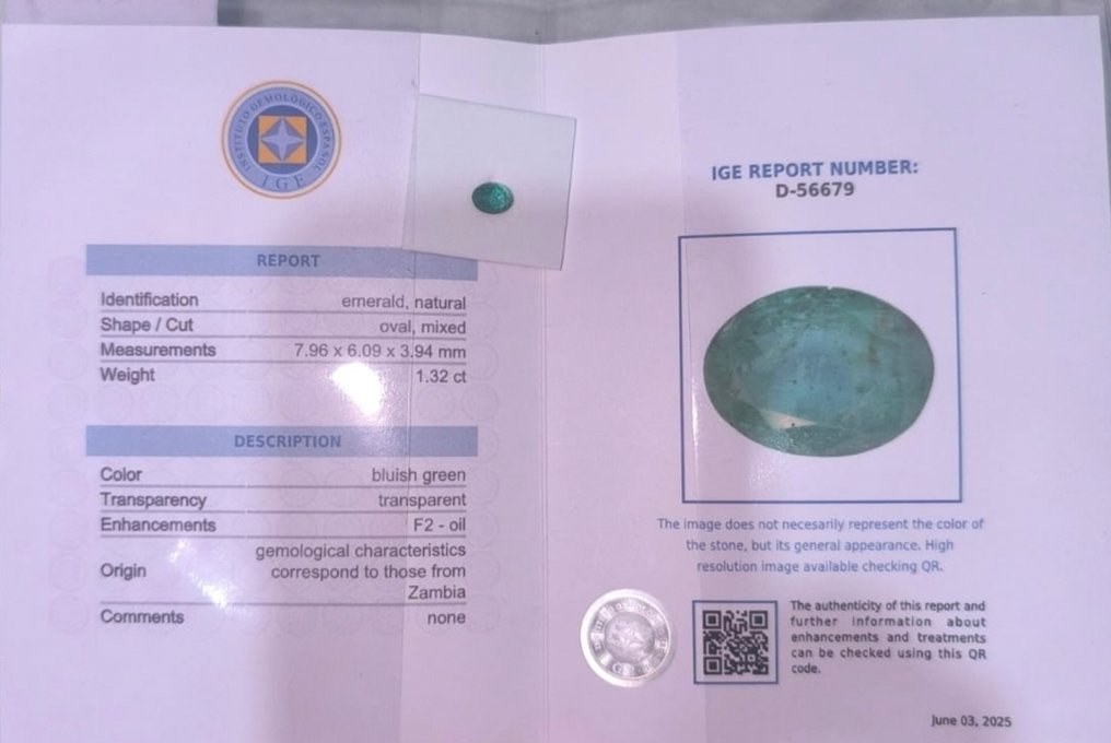 Sans prix de réserve Vert, Bleu Émeraude - 1,32 ct - Instituto Gemólogico Español (IGE) #2.1