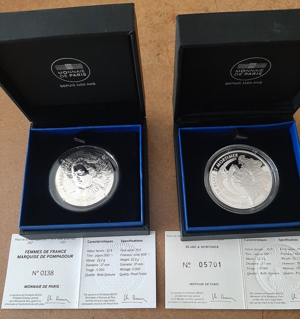 Frankrijk. 10 Euro 2010/2017 "Blake et Mortimer" + "Marquise de Pompadour" (2 monnaies) Proof (Zonder Minimumprijs) #1.0