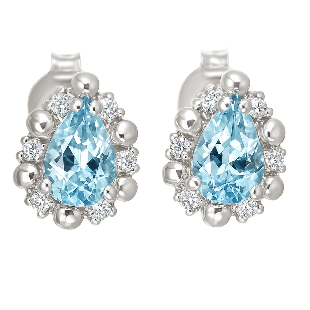 Drop fülbevaló - 18 kt. Fehér arany - 0.74ct. tw. Akvamarin - Gyémánt #1.0