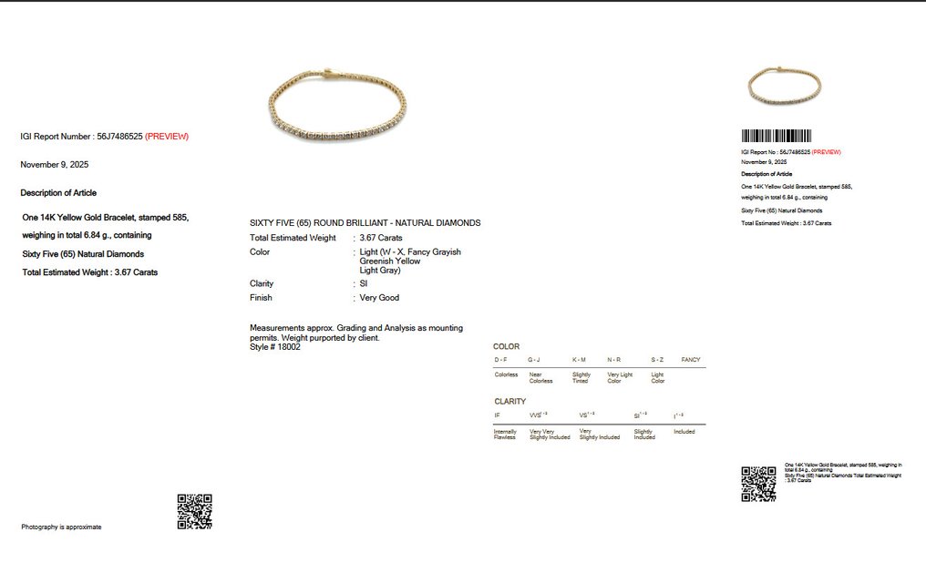 χωρίς τιμή ασφαλείας - Βραχιόλι - 14 καράτια Κίτρινο χρυσό - 3.67ct. tw. Διαμάντι (Φυσικού χρώματος) - ΙΓΙ #2.1